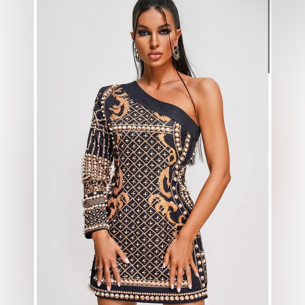 Daya One Shoulder Pearl Mini Dress